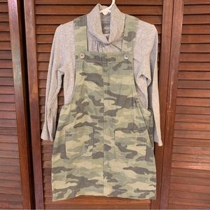 Camo Overall Dress with Turtleneck Outfit